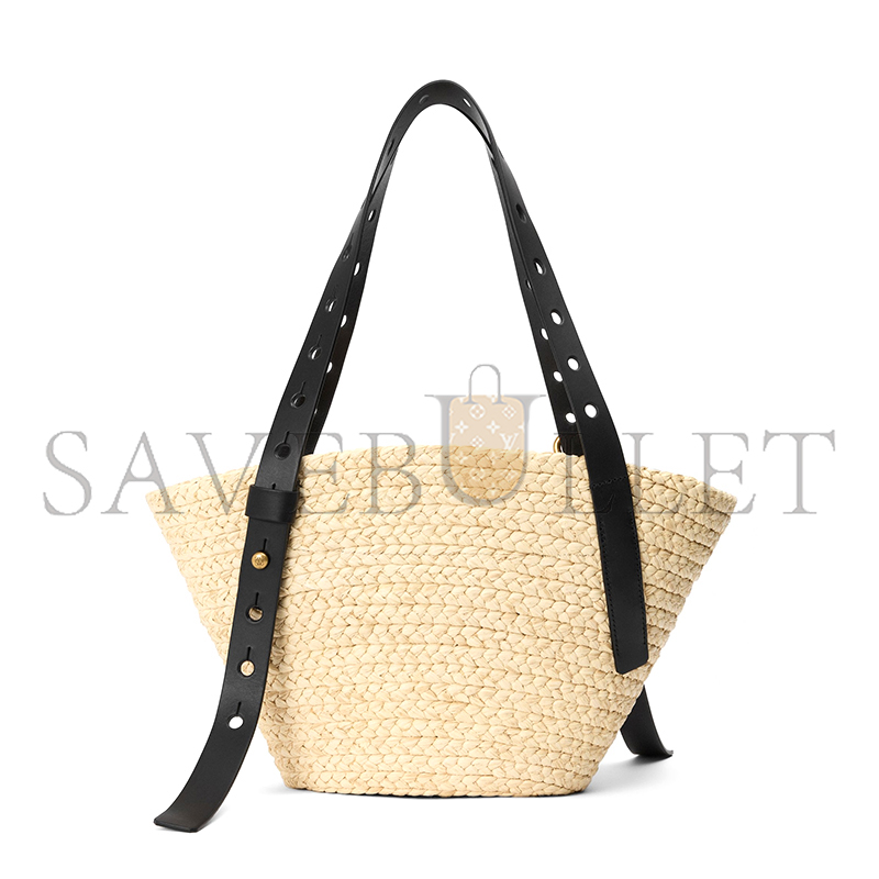LOEWE SMALL PUNCH HOLE BASKET IN RAFFIA AND CALFSKIN A223BBPX01 (38*22*16cm)
